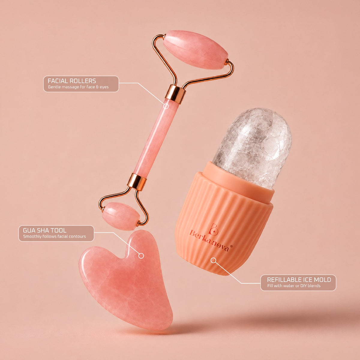 Facial Ice Roller Set with Silicone Ice Mold & Gua Sha