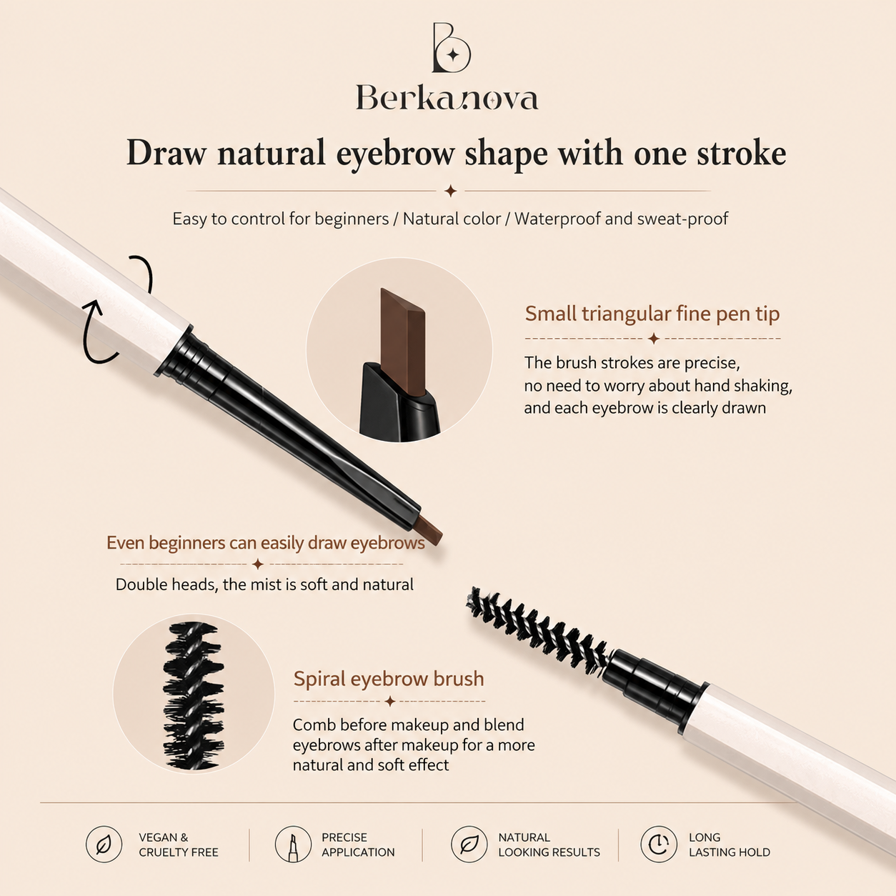 3 Piece Waterproof Eyebrow Pencil Set with Gel Cream Formula