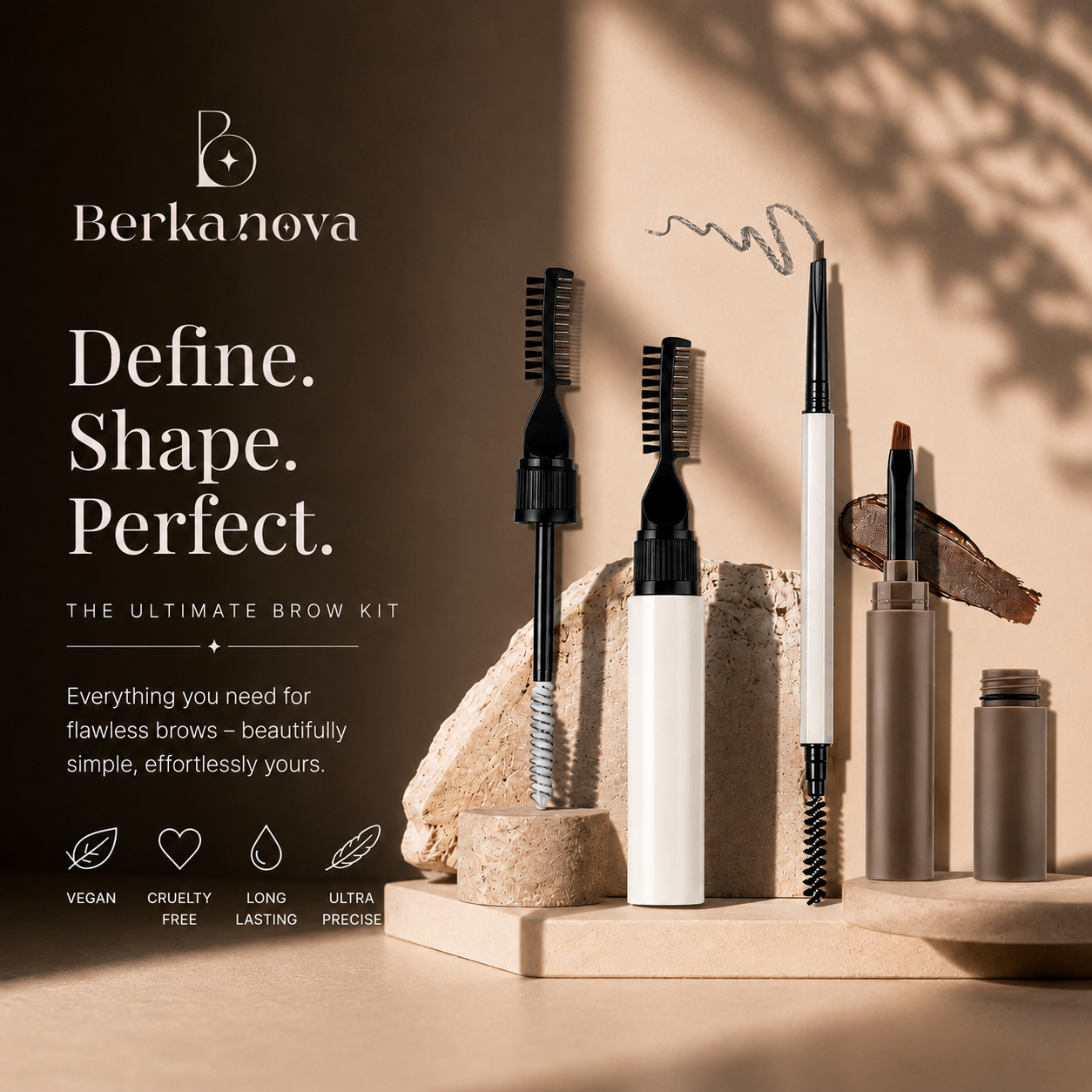 3 Piece Waterproof Eyebrow Pencil Set with Gel Cream Formula