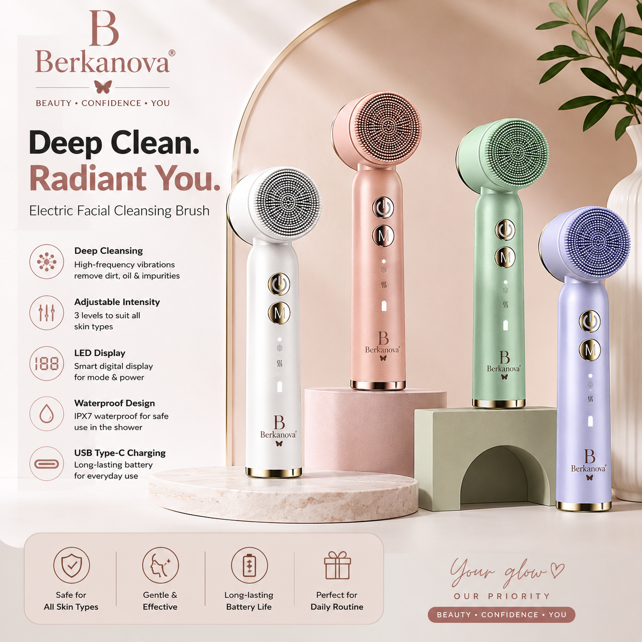 Electric Silicone Facial Cleansing Brush for Deep Pore Cleansing