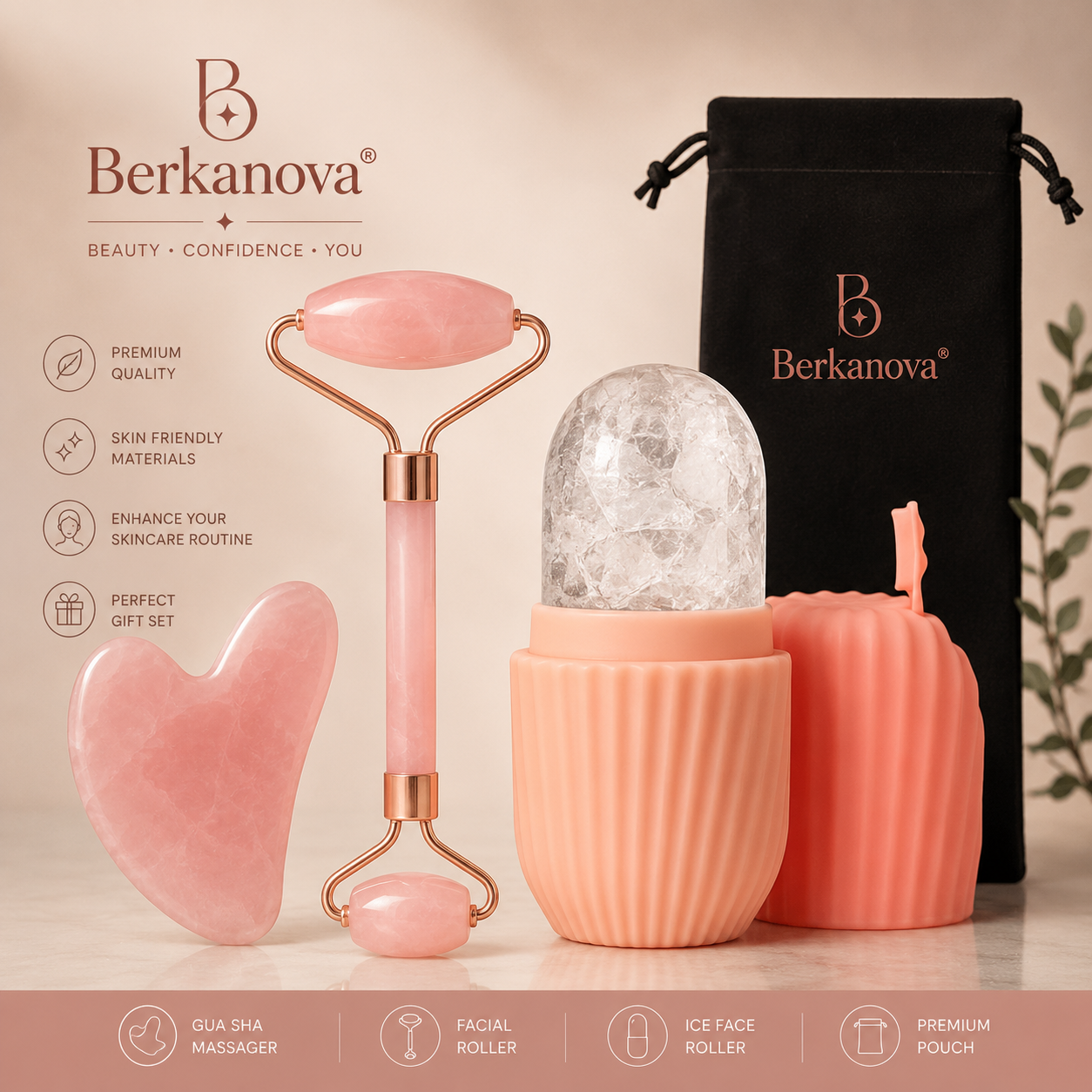 Facial Ice Roller Set with Silicone Ice Mold