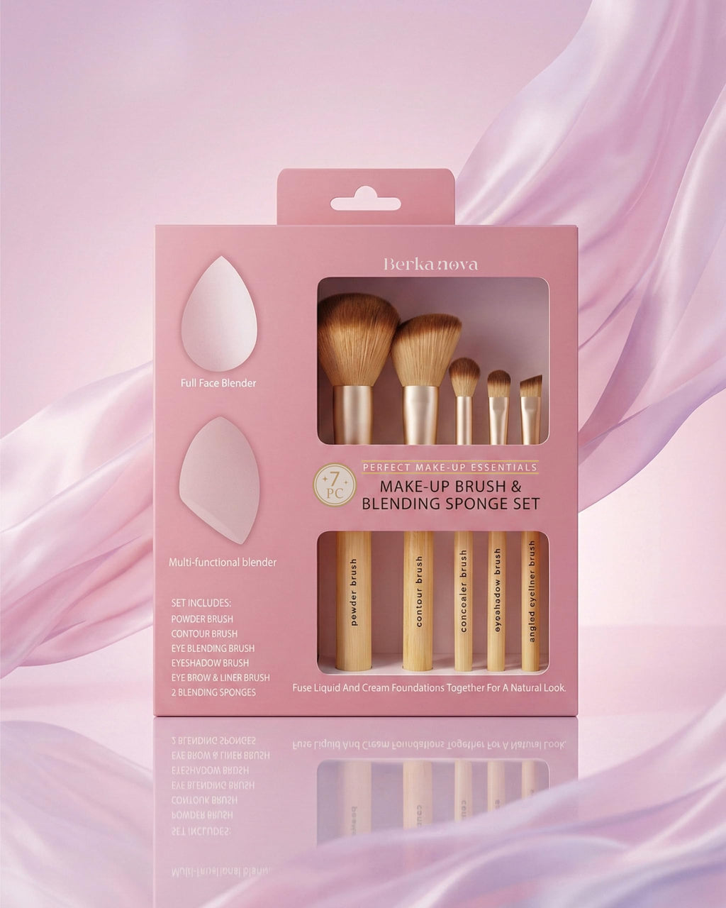 Berkanova Make-Up Brush and Blending Sponge Set, 7 Piece