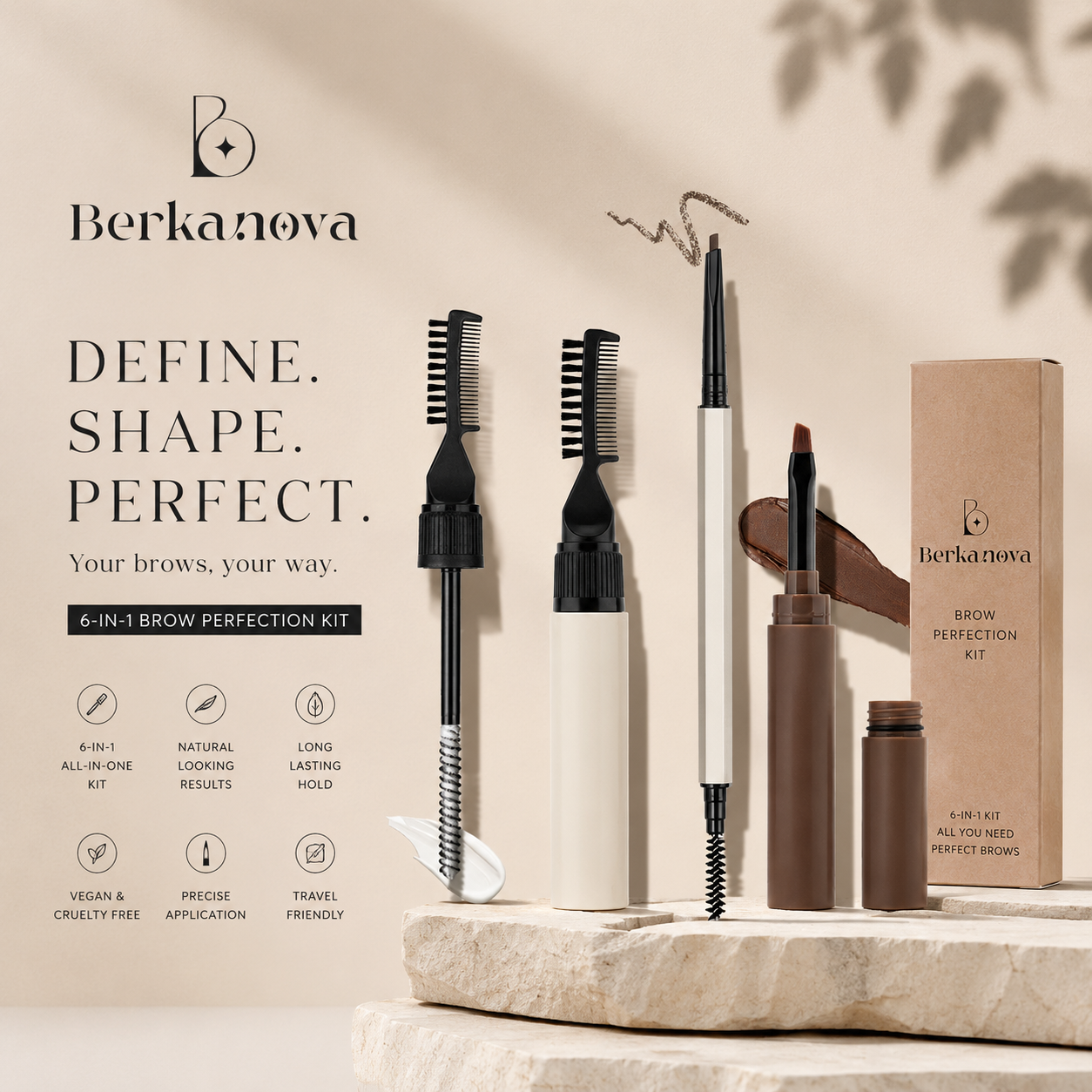 3 Piece Waterproof Eyebrow Pencil Set with Gel Cream Formula
