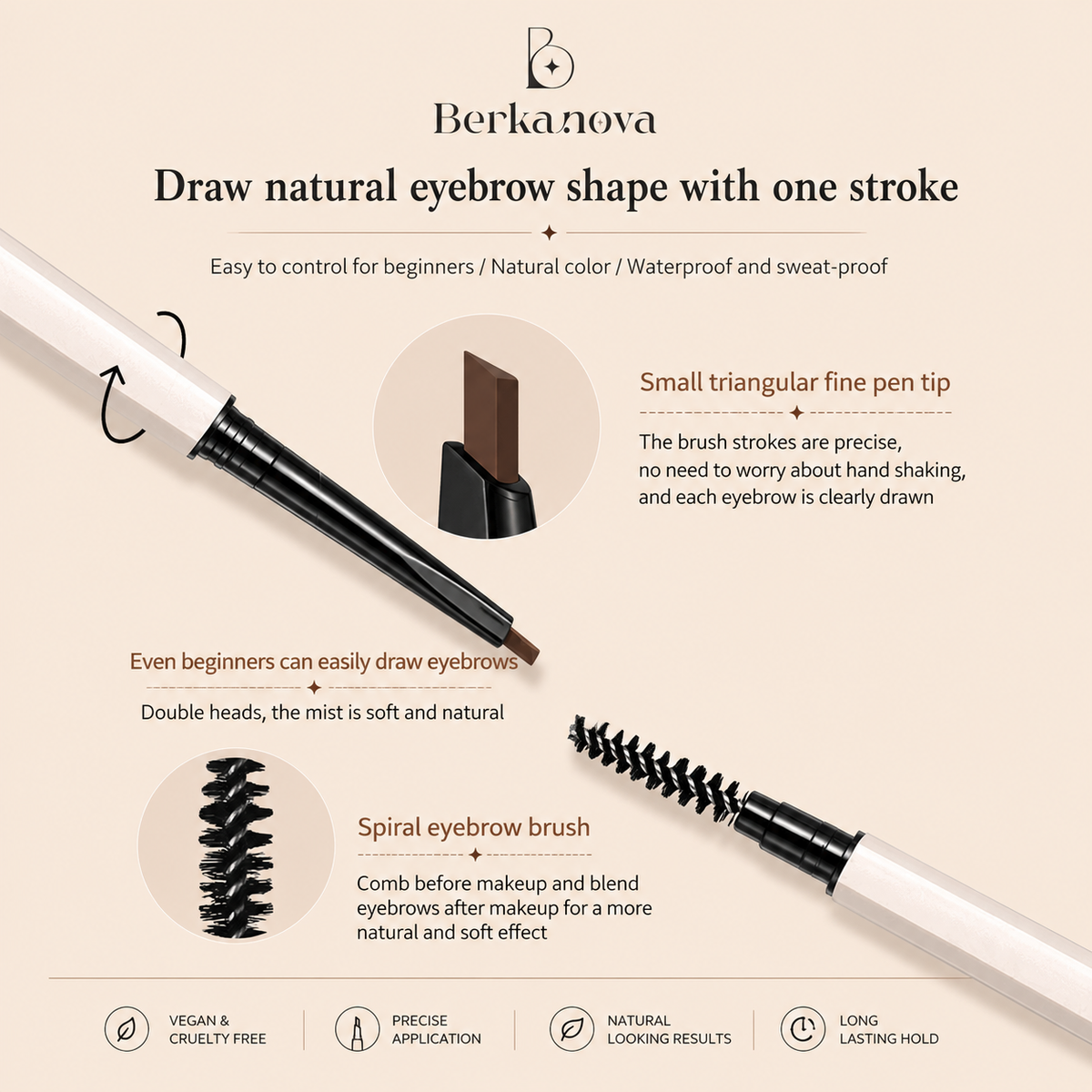 3 Piece Waterproof Eyebrow Pencil Set with Gel Cream Formula