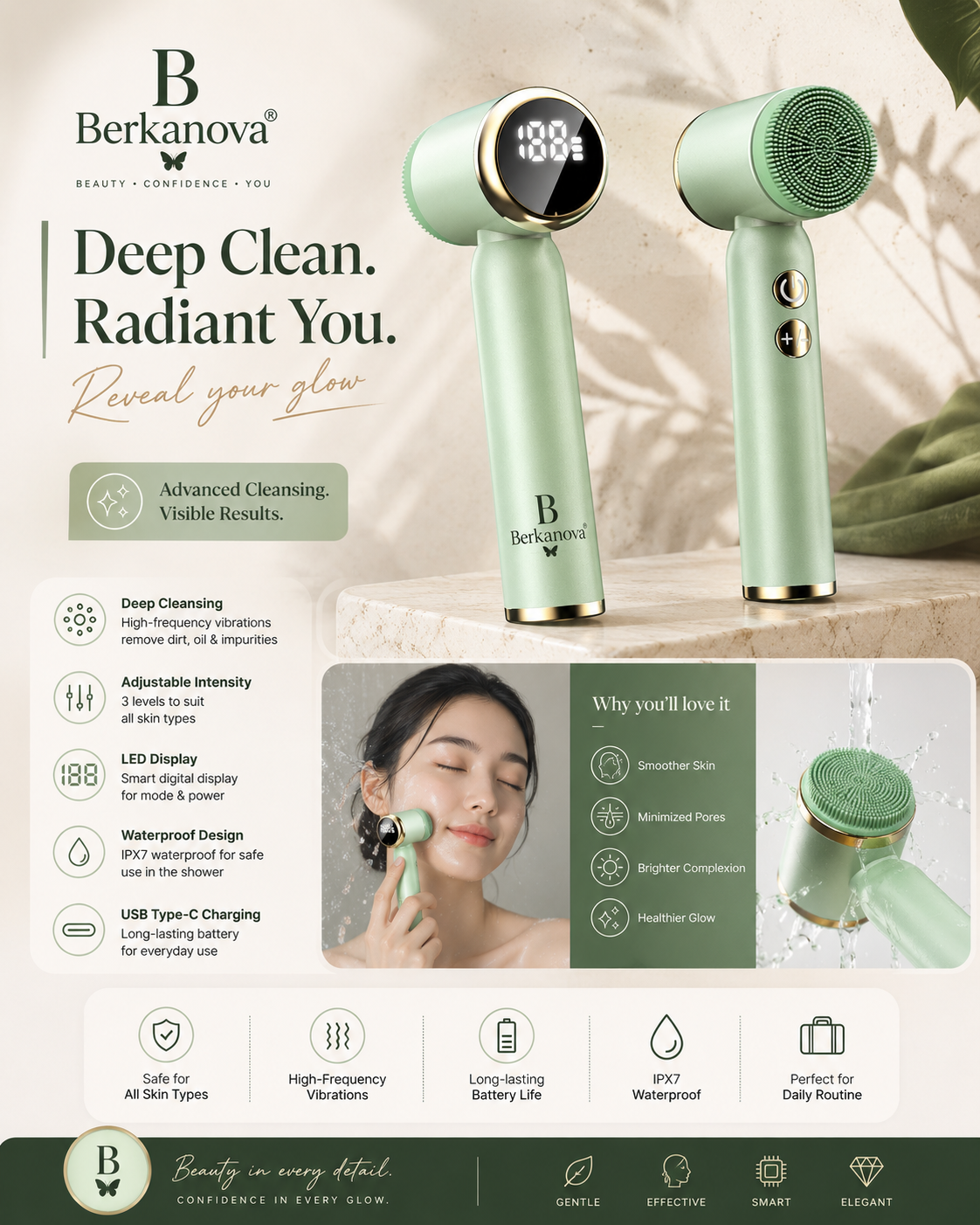 Electric Silicone Facial Cleansing Brush for Healthy Skin
