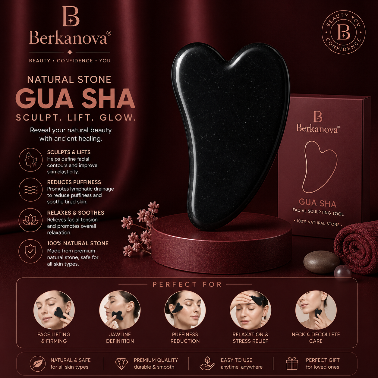 Natural Jade Gua Sha Facial Massage Tool