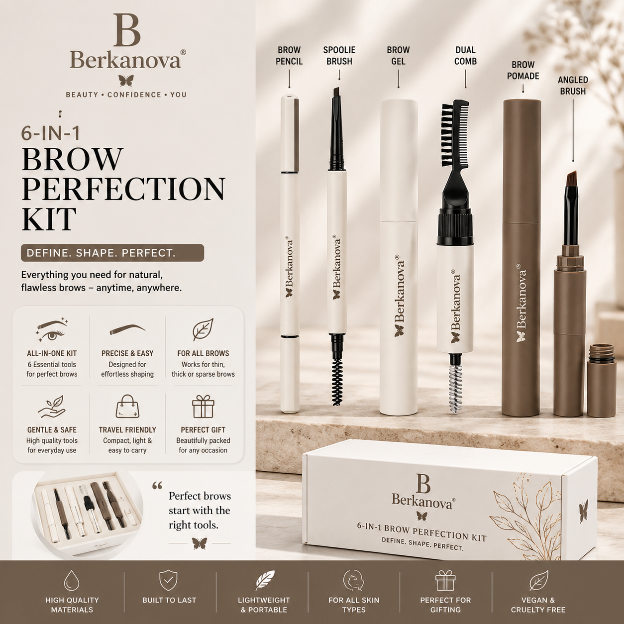 3 Piece Waterproof Eyebrow Pencil Set for defined brows with gel cream formula in a stylish packaging