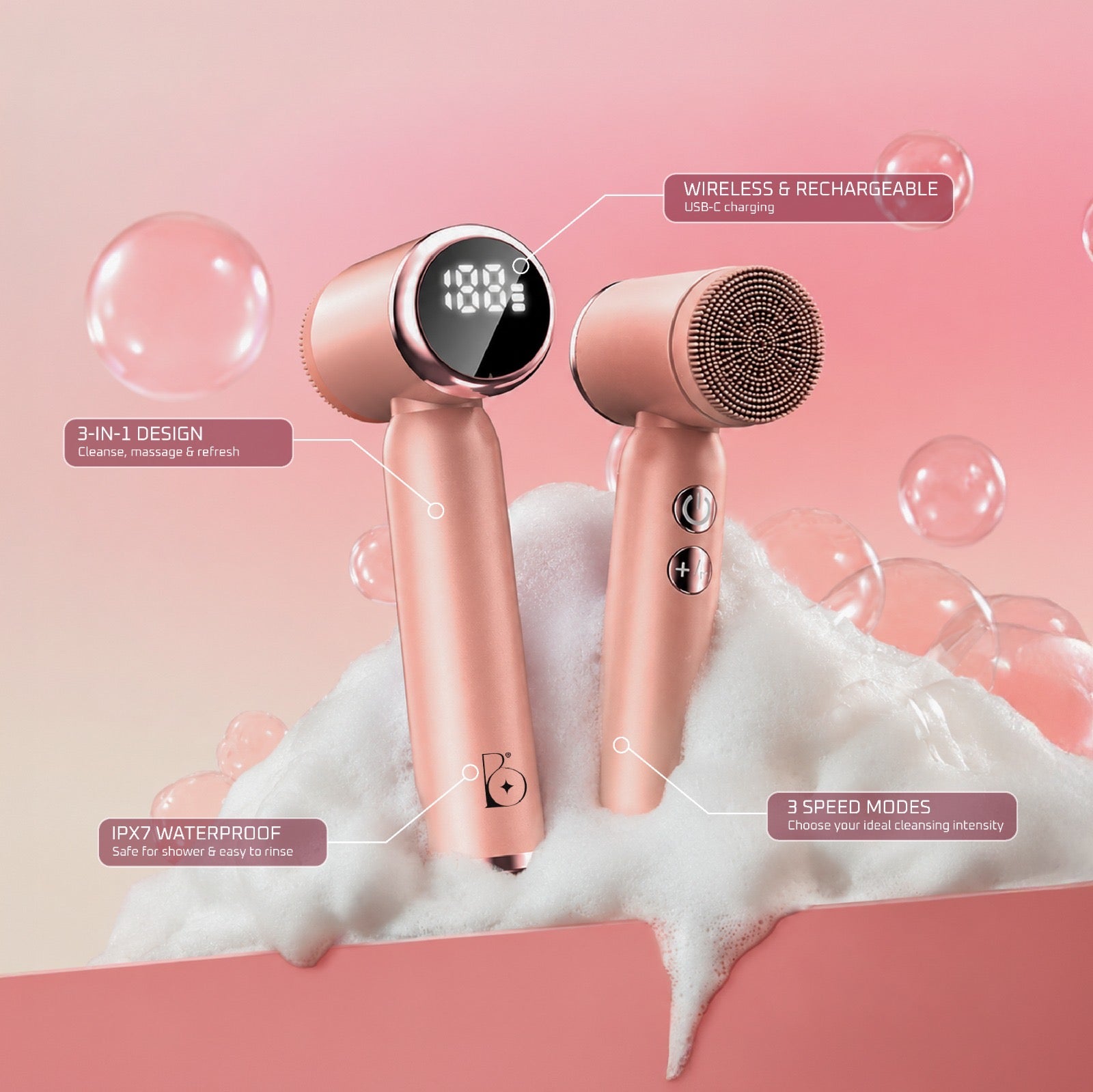 Electric Silicone Facial Cleansing Brush 3-Speed Waterproof